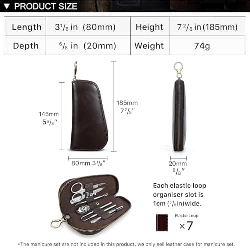 CONTACTS Handmade Leather Manicure Set Case, Empty Travel Nail Clipper Pouch for Men, Full Grain Leather Personal Tools Pouch with 7 Elastic Loops, Brown — view 3