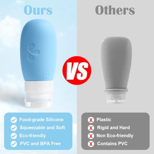 OSDUE Silicone Travel Bottle, 7 Pack Set 90ml Squeezy Travel Bottles Leak Proof Refillable Squeezable Containers Pots for Lotion Liquid Shampoos Soap and Toiletries — view 6