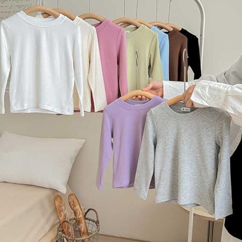 Kids Girls Thermal Long Sleeve Shirt Girls Light Plain Crewneck Tops Fall Winter Cotton Undershirt Cute Pullover Clothes 2026 Teen School Travel Vacation Party Tees Clothes White Size 9-10 Years — view 3