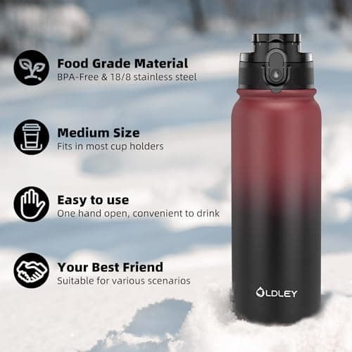 OLDLEY 600ml/20oz Stainless Steel Water Bottle Double Walled Vacuum Flask Keep Drink Hot and Cold Leakproof BPA Free 600ML Metal Insulated Water Bottle for Sport School Work Outdoor Hiking (Red-Black) — view 6