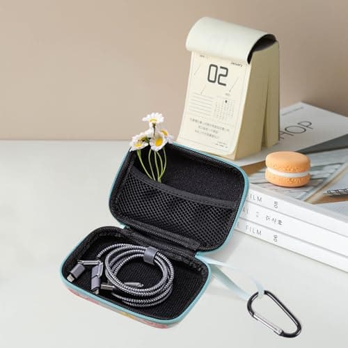 2 Pcs EVA Earphone Case Set with Carabiner, Printed Hearing Aid and Mini Headphone Storage, Portable Hard Shell Zipper Carrying Case for Travel, Outdoor, Office, School — view 3