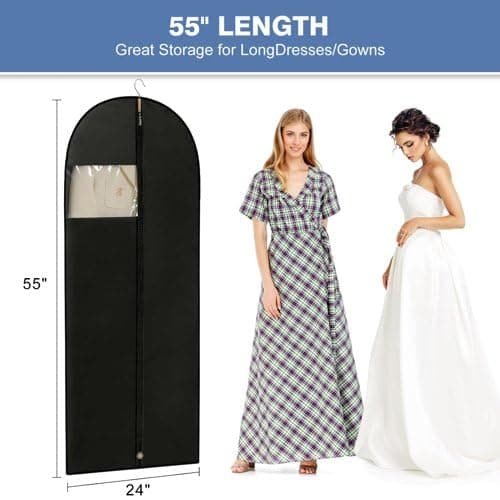 4 Pack Hanging Garment Bags，Full Length Dress Bag with Zipper，Dust-proof Clothes Covers Protector Bags Suit Bag Convenient for Travel Suitable for Wedding Dresses, Shirts, and Jackets (60cm X 140cm) — view 2