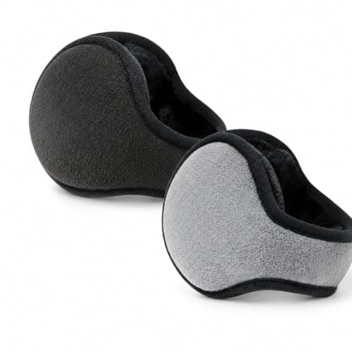 NWDEY 2 Pack Winter Warmers Ear Muffs for Women and Men，Black*Light Grey