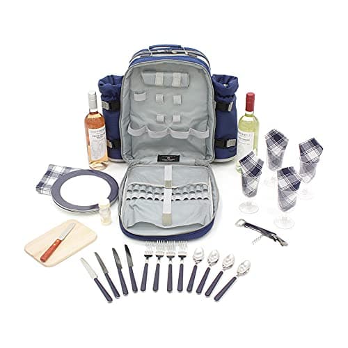Greenfield Collection 4 Person Cooler Bag Picnic Set Rucksack; Lightweight Picnic Backpack Hamper; Includes Cutlery Set; Perfect Waterproof Coolbag Backpack for Camping/BBQ/Hiking - Blue — view 2