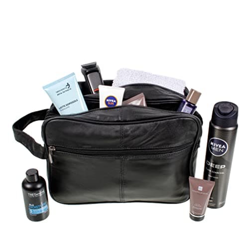 Jumbo - Toilet Bag Extra Large, Genuine Real Leather Mens WASH Bag/Overnight Bag (Black) — view 4