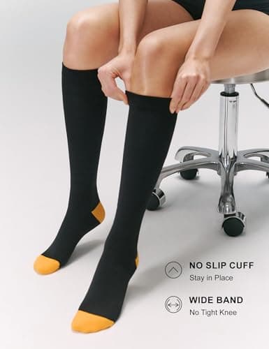 FITRELL 3 Pairs Compression Socks for Women and Men 20-30 mmHg Travel Flight Socks Medical Knee High Socks for Sport, Flying, Carers, Nurse, Pregnant Women, Varicose Veins, White+Orange+Blue, L/XL — view 4