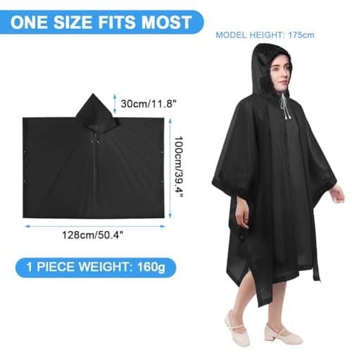 flintronic 2PCS Waterproof Poncho Adult, Reusable Rain Ponchos, EVA Rain Poncho, Lightweight Waterproof Raincoat with Hoods, Rain Cover Poncho for Camping, Hiking Travel Men Women (Black) — view 2