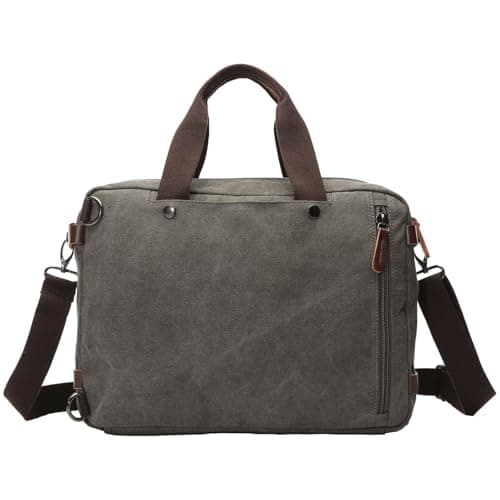 WTiger Canvas Laptop Briefcase Convertible Backpack Messenger Shoulder bag Handbag Multi-functional Travel Rucksack Fits 17.3 Inch Laptop for Men Women — view 2