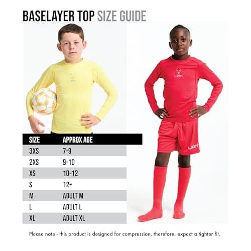 LION SPORTSWEAR Men's Football Compression Base Layer Long Sleeve Shirt – Performance Sports Top for All-Year Training - Yellow | 7 Years - 9 Years — view 5