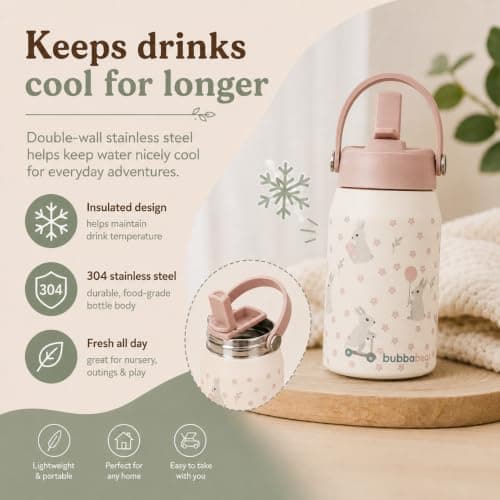 Bubba Bear Kids Stainless Steel Water Bottle | 350ml Kid Drink Toddler Metal Bottles with Leakproof Straw | Childrens & Toddlers Insulated Drinking Cup | Kid Thermal Keep Cold Drinks Flask for School — view 4