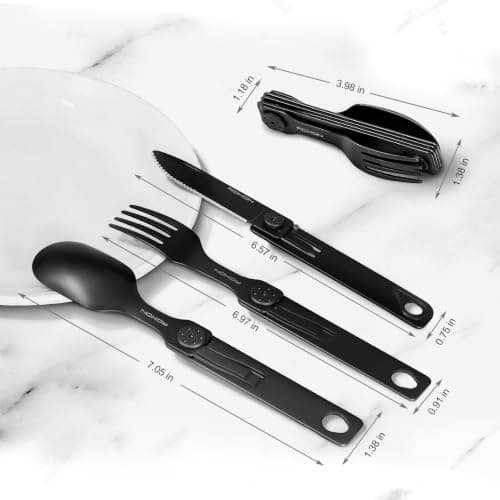 ROXON 3-in-1 Knife Spoons Fork Camping Utensils Set with Case Black — view 3