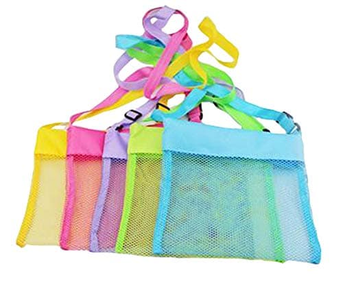 IMEIKONST 5-Pack Beach Mesh Bags for Children Toys Balls Shells Colorful