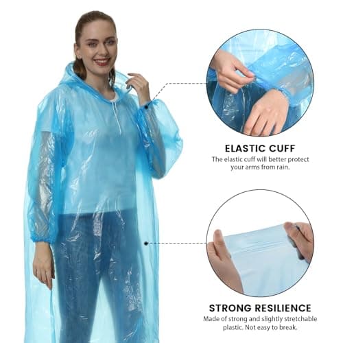 Rain Poncho for Adults, 10 Pack Waterproof Poncho, Disposable Rain Ponchos — view 3