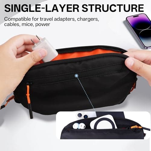 Teskyer Cable Organizer Bag - Portable, Waterproof, Compact Design, Travel Organiser, Travel Accessories, 23 x 13 x 5 cm, Black — view 4