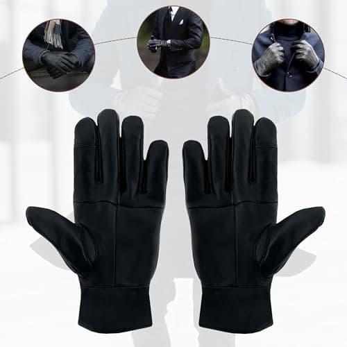 Touchscreen Thermal Leather Gloves Waterproof Winter Gloves (Black, S/M) — view 2