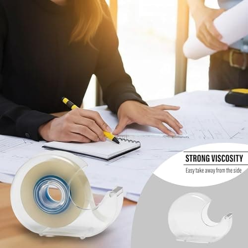 Heavy Duty Tape Dispenser – Jumbo 50 Meter Plastic Tape | Weighted Desktop Office Tape Dispenser – Clear Tape for Packing, Parcel & Gift-Wrapping Masking Tape Dispenser | One-Handed Easy Cut Design — view 3