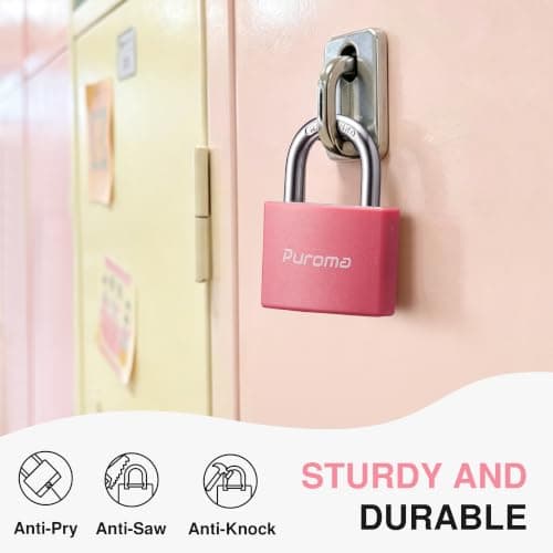 Puroma 2 Keyed Padlock with 3 Keys Aluminum 7/8“ Lock 43mm Gym Locker Pink — view 4