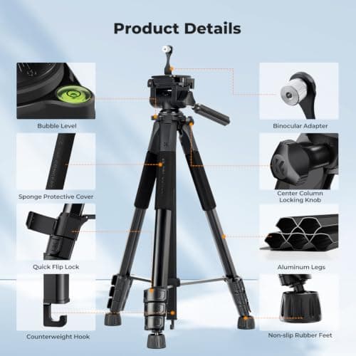 K&F CONCEPT 68'' Compact Lightweight Camera Tripod for Binocular — view 5