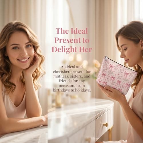 Pink Bow Make up Bag for Women Girls, Cute Coquette Makeup Bags with Zipper, Sweet Lovely Heart, Bow & Floral Preppy Makeup Pouch, Stylish Travel Toiletry Bag Gifts for Womens Teenage Girls — view 6