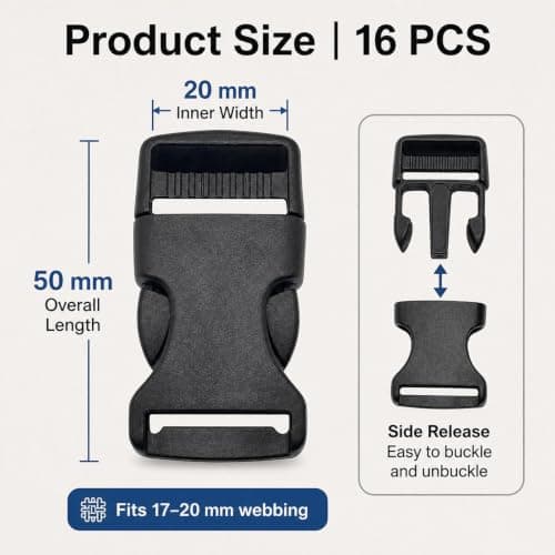 Livawnd 16 pieces of 20mm wide webbing buckles, black plastic replacement buckles, suitable for buckle maintenance luggage belt fasteners. — view 2