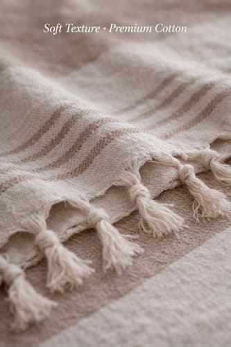 WEFLORIA Turkish Peshtemal Towel – Lightweight Quick Dry Beach & Spa Towel, Oversized Cotton Hammam Towel with Tassels – Travel, Pool, Bath, Sauna – Blue/Beige/Orange (beige) — view 5