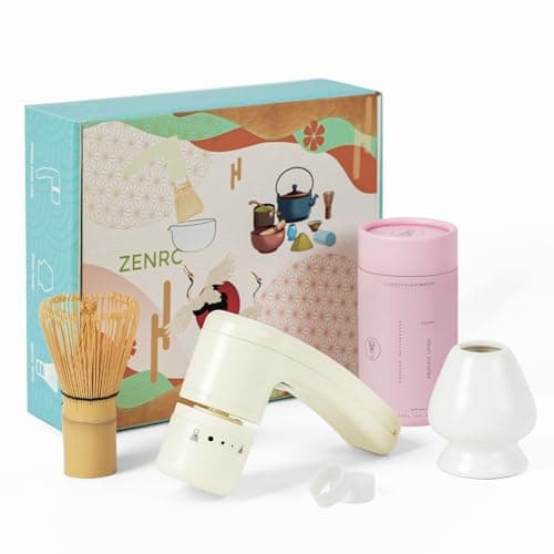 ZENRC Handheld Battery Powdered Bamboo Matcha Whisk Mate Automated Ceremony Chasen - Electric Mocha Stirer - Nice Portable Matcha Set Gift Kit (Battery not included, Beige, set 3)