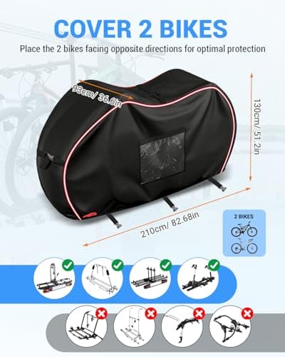 SUPAREE Bike Cover Waterproof 2 Bikes Bicycle Covers for Outside Storage Bike Cover Transport 420D Oxford with Warning Sign Pocket Rainproof Tear-resistant for Motorhome Hitch-mounted Racks — view 3