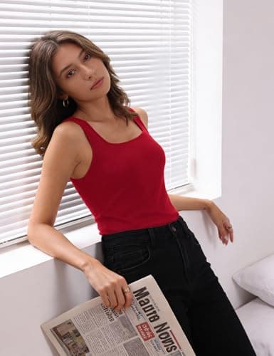 Aottori Thermal Vests for Women UK Square Neck Tank Top Ladies Sleeveless Base Layer Underwear Winter Warm Ribbed Slim Fit Basic Camisole Shirt Red M — view 4