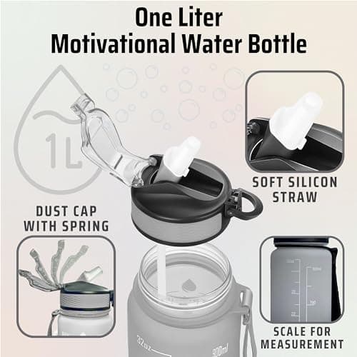 Repton 1L Sports Water Bottle with Motivational Time Marker | Leak-proof Drink Tritan Bottle BPA Free Non-Toxic for Running, Cycling, Gym, School & Office (Black & White) — view 2