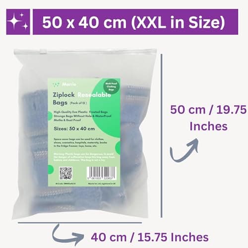 Moth Free Store & Protect Clothes Bags Ziplock Bags for Storage Hospital Maternity School Trips Wardrobe Waterproof Camping Travel Holidays Organiser Odour Free Reusable Eco Friendly… ((50 x 40) cm) — view 2