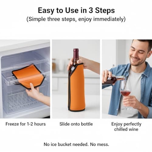 Wine Cooler Sleeve – Rapid Ice Wine Chiller for 750ml Bottles & Champagne – Portable Cooling Gel Jacket with Elastic Sides for Picnics, Dinner Parties & BBQ – Leaks Proof & Durable – Orange — view 4