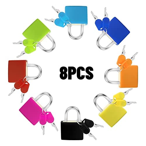 Zsanhua 8 Pieces Suitcase Locks with 2 Keys Colored Suitcase Padlock Multicolor Small Padlock Luggage Padlock Multicolor Coated Brass Lock for Baggage Backpack Laptop Bag Gym Locker — view 4