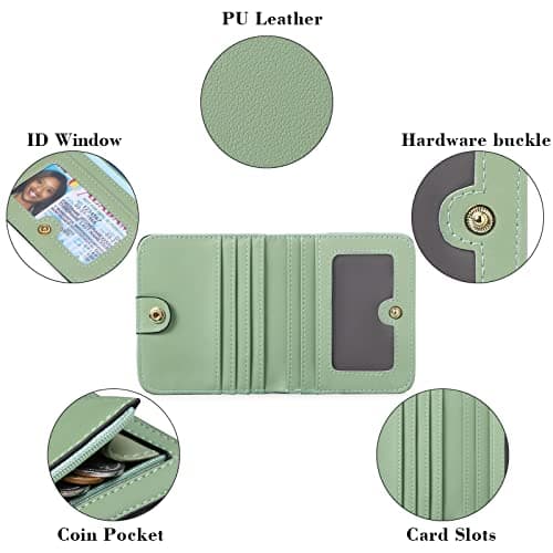 GAEKEAO Women's Wallet RFID Blocking Leather Compact Bi-fold Wallet for Woman Zipper Coin Pocket Small Ladies Purse with ID Window (Light Green) — view 6
