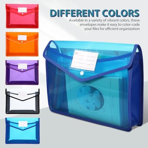 5pcs A4 Document Bag PP Button Closure File Envelope — view 3