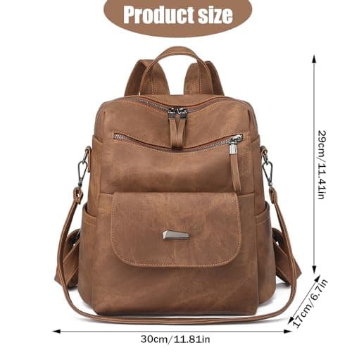 PU Leather Anti-Theft Backpack for Women - High Capacity Waterproof Rucksack, Fashion Handbag, School Bag, Retro Ladies Daypack for Work and Travel (Brown) — view 2