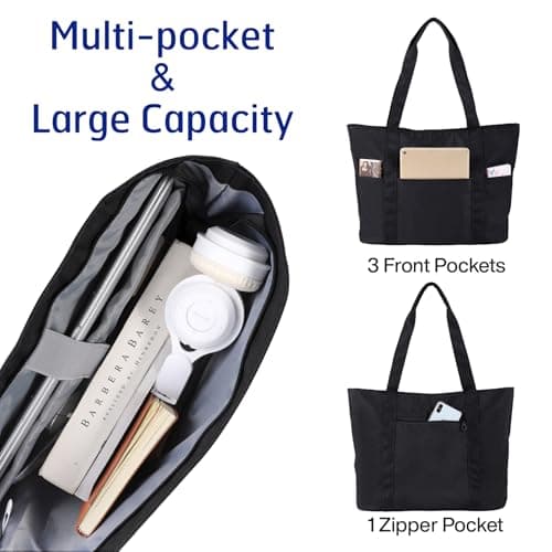 MAYMOONER Black Tote Bag with Laptop Compartment for Women Work Uni School — view 3