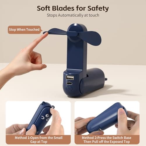 Morelax Portable Handheld Fan Mini Folding USB Rechargeable Blue — view 5
