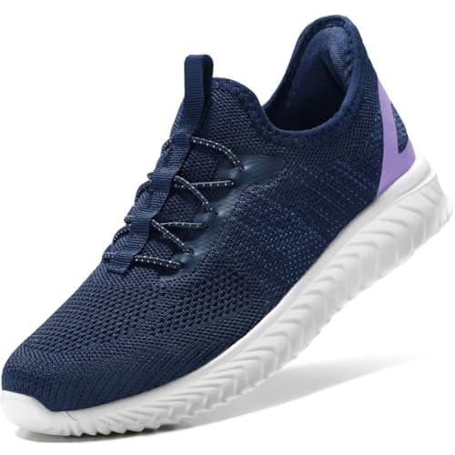 STQ Ladies Slip on Trainers with Arch Support Comfortable Work Walking Gym Shoes Lighthweight Nurse Shoe Travel Essentials Navy Purple UK 6 / US 8