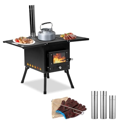 Outopee Portable Camping Wood Stove, Stainless Chimney Pipes
