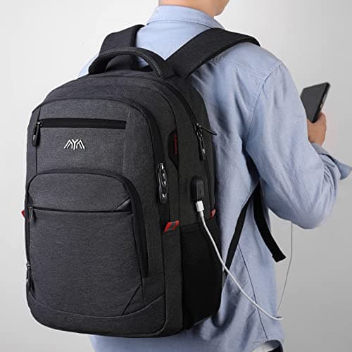 Backpack for Men, Teenager Boys School Backpack for 15.6 inch (39.6 cm) Laptop, Backpack for Work, Waterproof Business Daypacks, with USB Charging Port, 35 L, Black 2, 15,6 Zoll — view 6