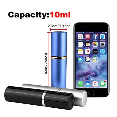 Zingso Refillable Travel Perfume Atomiser Bottles, 3 Pcs 10ml Mini Portable Spray Bottles Refillable Perfume Aftershave Atomiser Empty Travel Bottles with Funnel (10ml (Black+Silver+Blue)) — view 2