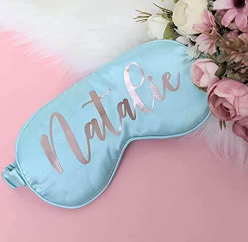 HUNY Silk Sleep Mask - Turquoise, Personalised Any Name Rest Sleeping Relaxing Mask, Gift for Her Mothers Day Birthday Bridesmaid Hen Bridal Party Favours Present — view 6