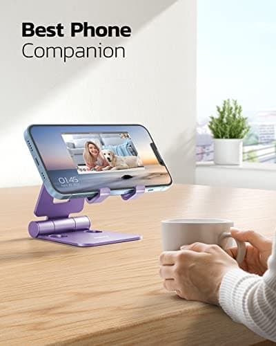 Nulaxy Adjustable Phone Stand for Desk, Foldable Mobile Phone Holder Dock Compatible with iPhone 16 15 14 13 12 11 Pro Max Xs Xr X 8, HUAWEI, Galaxy, All Smartphones - Purple — view 6