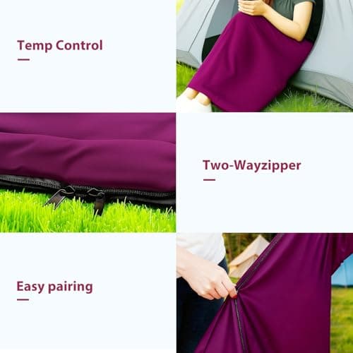 M.J COMFY-LIFE Lightweight Rectangular Sleeping Bag 190cm Envelope Sleeping Bag, Ultralight Camping Bag with Two-Way Zipper (Purple) — view 6
