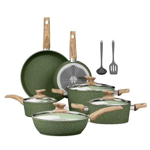 Kitchen Academy Granite Non-Stick Cookware Set 12-Piece, Sage Green