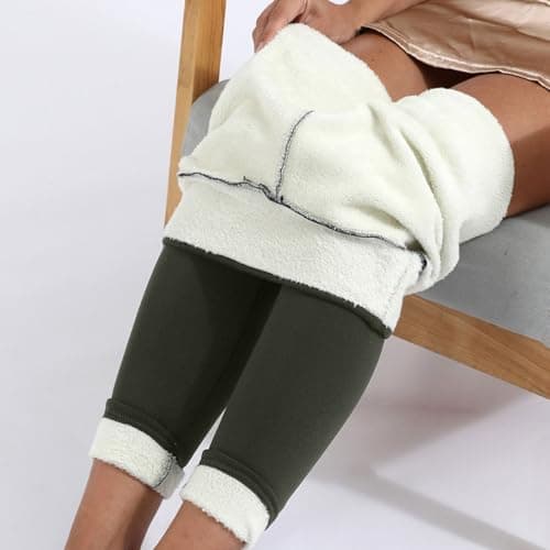 Women's High Waisted Fleece Lined Leggings Warm Thermal Tights Army Green — view 2