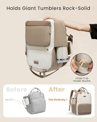 LOVEVOOK Laptop Backpack for Women with Secure Side Tumbler Holders, 15.6 inch Travel Work Rucksack for Ladies, Waterproof Large School Bag with Sturdy Handle, Chic Casual Daypack for College Teacher — view 2