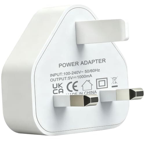 5V 1A Charger 5W USB Plug UK 5V1A Adaptor 5 Volt 1 Amp USB Charging Block 5 Watt 1000mA Wall Power Supply 5V-1A Single Port Head 3 pin for Neck Fan Old Phone Watch Kids Electric Toy Talking Pen White