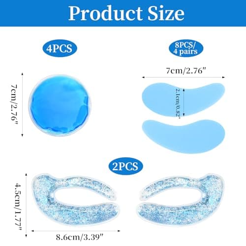 14 Pcs Under Eye Mask Set, Gel Patches, Cooling Eye Mask, Reusable Eye Patches, Silicone Eyepads, Travel Skincare Set for Eye Relaxation and Fatigue Relief, Blue — view 4