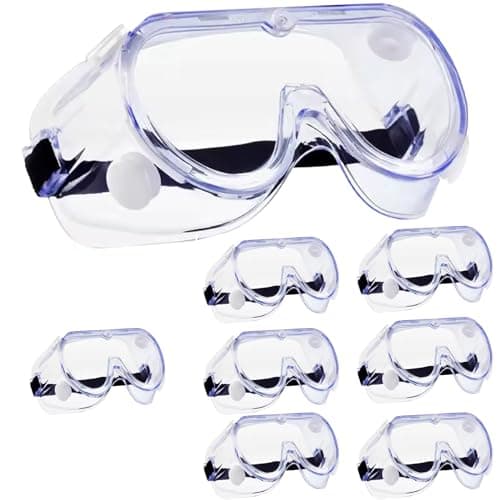 HowseHold Safety Goggles (Pack of 8) Anti Fog Protective Safety Glasses Chemical Splash Resistant Clear Eye Protection for Home Lab Workplace Comfortable Strap